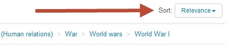 Screenshot of how to sort by relevance in Scootle